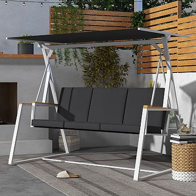 Outsunny 3-seat Porch Swing With Adjustable Canopy Removable Cushions