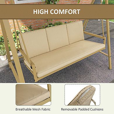 Outsunny 3-Seat Porch Swing with Canopy & Removable Cushions,