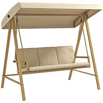 Outsunny 3-seat Porch Swing With Adjustable Canopy Removable Cushions