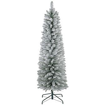 Homcom 6 Foot Artificial Snow Flocked Pencil Christmas Tree