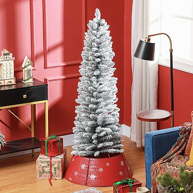Homcom 6 Foot Artificial Snow Flocked Pencil Christmas Tree