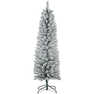 Homcom 6 Foot Artificial Snow Flocked Pencil Christmas Tree