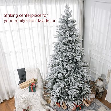 Homcom 8 Foot Snow Flocked Artificial Christmas Tree, Easy Assembly