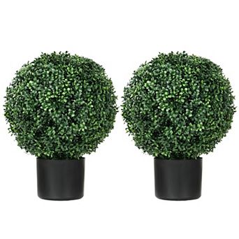 Homcom 2 Pack Of Artificial Tree Boxwood Topiaries With Pots For Outdoor & Indoor
