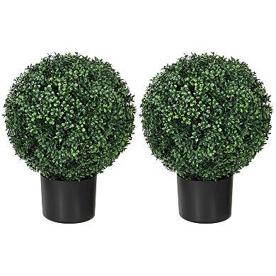 Homcom 2 Pack Of Artificial Tree Boxwood Topiaries With Pots For Outdoor & Indoor