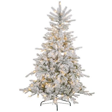 Homcom 7 Foot Artificial Snow Flocked Christmas Tree With Led Lights
