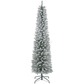 Homcom 7 Foot Artificial Snow Flocked Pencil Christmas Tree