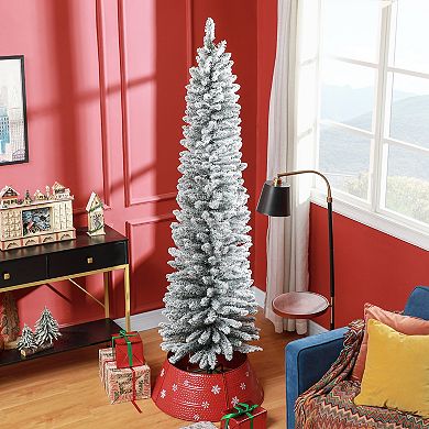 Homcom 7 Foot Artificial Snow Flocked Pencil Christmas Tree