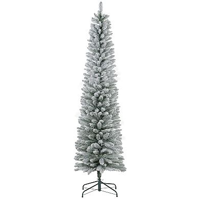 Homcom 7 Foot Artificial Snow Flocked Pencil Christmas Tree