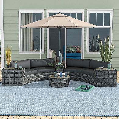 Outsunny 8 Pcs Patio Furniture Set With Sofa, Chair, Umbrella Hole