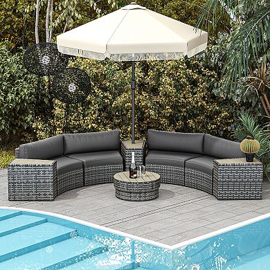 Outsunny 8 Pcs Patio Furniture Set With Sofa, Chair, Umbrella Hole