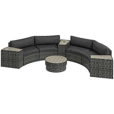 Outsunny 8 Pcs Patio Furniture Set With Sofa, Chair, Umbrella Hole