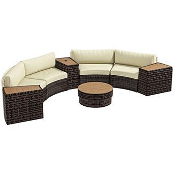 Outsunny 8 pc Patio Furniture Set with Sofa, Chair, Umbrella Hole