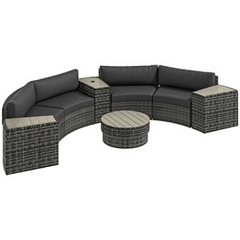 Outsunny 8 pc Patio Furniture Set with Sofa, Chair, Umbrella Hole