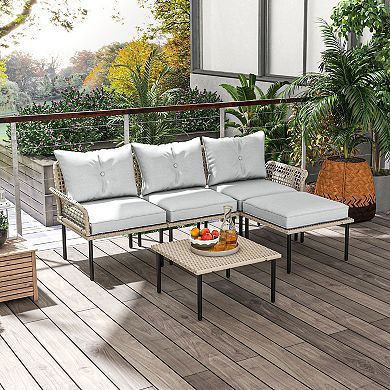 Outsunny 5 Pcs Patio Furniture Set With Sofa, Chaise Lounge, Table