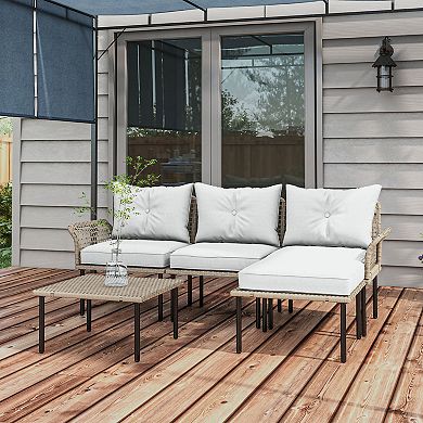 Outsunny 5 Pcs Patio Furniture Set With Sofa, Chaise Lounge, Table