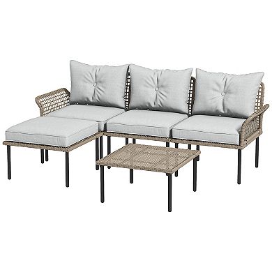 Outsunny 5 Pcs Patio Furniture Set With Sofa, Chaise Lounge, Table