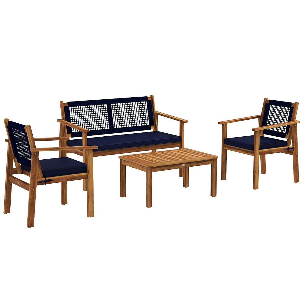 Outsunny 4pc Wood Outdoor Patio Furniture Set With Cushions