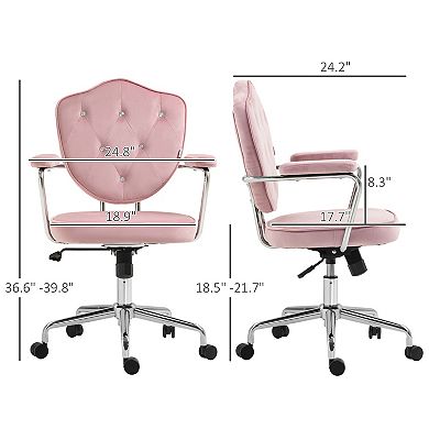 Homcom Cute Office Chair, Velvet-feel Fabric Vanity Chair