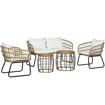 Outsunny 5 pc Pe Rattan Outdoor Furniture Sets With Cushions, White