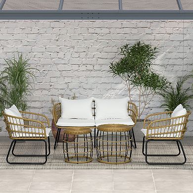 Outsunny 5 Pieces Pe Rattan Outdoor Furniture Sets With Cushions, White