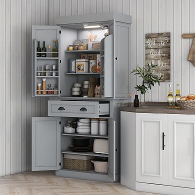 Homcom 71" Kitchen Pantry Cabinet With Large Storage And Led Lights