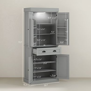 Homcom 71" Kitchen Pantry Cabinet With Large Storage And Led Lights