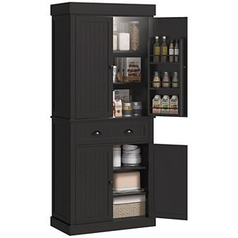 Homcom 71" Kitchen Pantry Cabinet With Large Storage And Led Lights