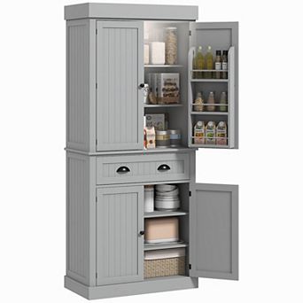 Homcom 71" Kitchen Pantry Cabinet With Large Storage And Led Lights
