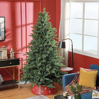 Homcom 7 Ft Artificial Christmas Tree With Metal Stand, Hinged Branches