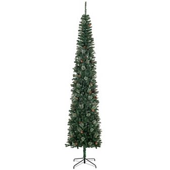 Homcom 9.5ft Pencil Christmas Tree With Pine Cones And Metal Base