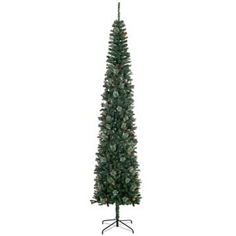 Homcom 9.5ft Pencil Christmas Tree With Pine Cones And Metal Base