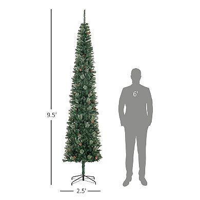 Homcom 9.5ft Pencil Christmas Tree With Pine Cones And Metal Base