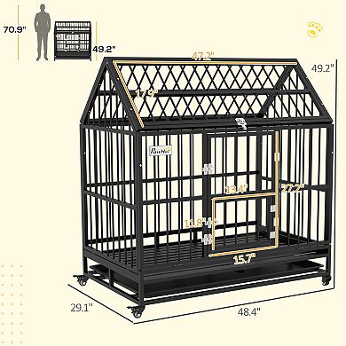 PawHut 48" Steel House Dog Crate with Wheels,