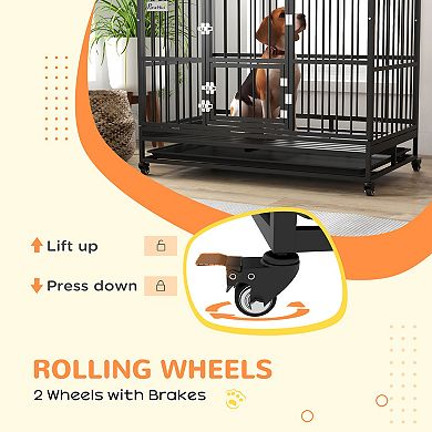 PawHut 48" Steel House Dog Crate with Wheels,
