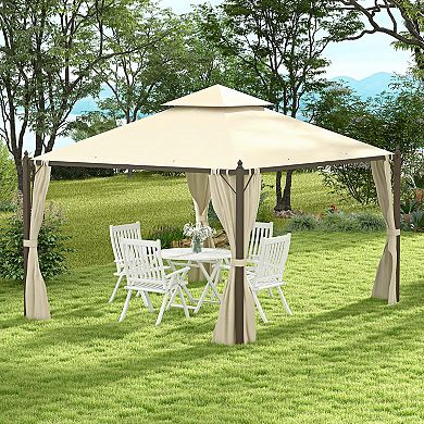 Outsunny 10ft x 12ft Outdoor Patio Gazebo with Curtains, Two-Tier Roof