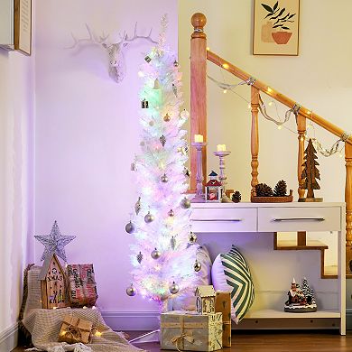 Homcom 5ft Pencil Artificial Christmas Tree With Colorful Led Lights