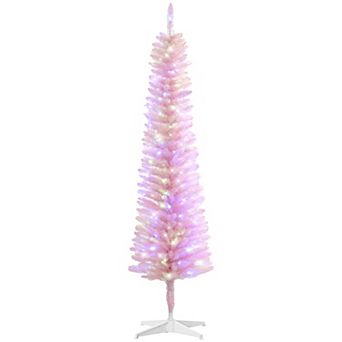 Homcom 5ft Pencil Artificial Christmas Tree With Colorful Led Lights