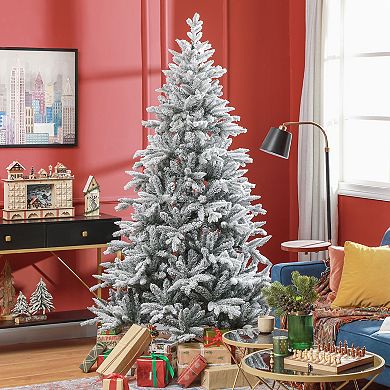 Homcom 7 Foot Snow Flocked Artificial Christmas Tree, Easy Assembly