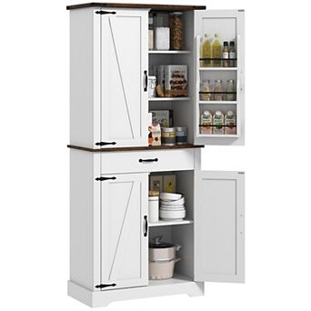 Homcom Farmhouse Kitchen Pantry Storage Cabinet W/ Doored Shelves, Drawer