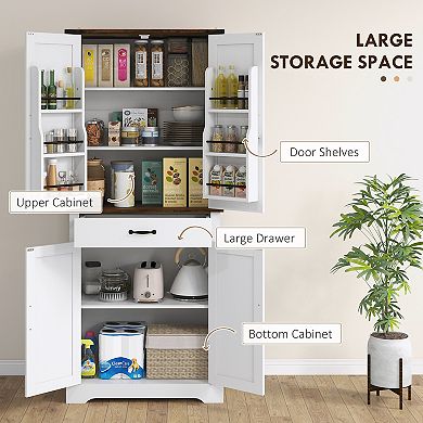 Homcom Farmhouse Kitchen Pantry Storage Cabinet W/ Doored Shelves, Drawer