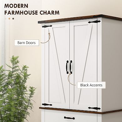 Homcom Farmhouse Kitchen Pantry Storage Cabinet W/ Doored Shelves, Drawer