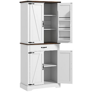 Homcom Farmhouse Kitchen Pantry Storage Cabinet W/ Doored Shelves, Drawer