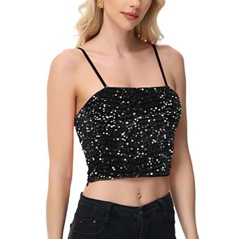Women's Sequin Cami Tops Crop Glitter Spaghetti Strap Tube Top