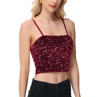 Women's Sequin Cami Tops Crop Glitter Spaghetti Strap Tube Top