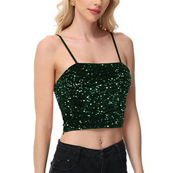 Women's Sequin Cami Tops Crop Glitter Spaghetti Strap Tube Top