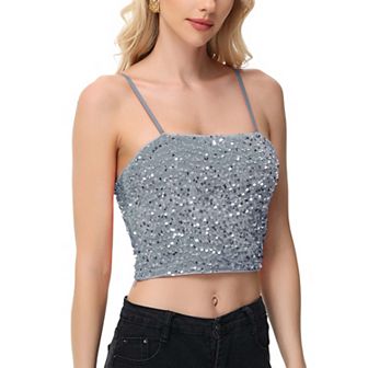 Women's Sequin Cami Tops Crop Glitter Spaghetti Strap Tube Top