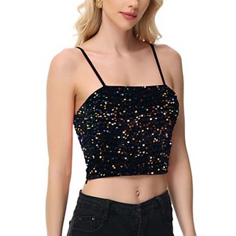 Women's Sequin Cami Tops Crop Glitter Spaghetti Strap Tube Top