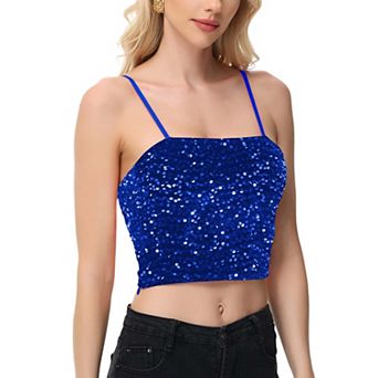 Women's Sequin Cami Tops Crop Glitter Spaghetti Strap Tube Top