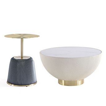 MANHATTAN COMFORT Anderson 2 pc Faux Leather Upholstered Coffee Table & End Table Set